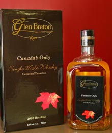A Glen Breton Rare whisky bottle and packaging. 